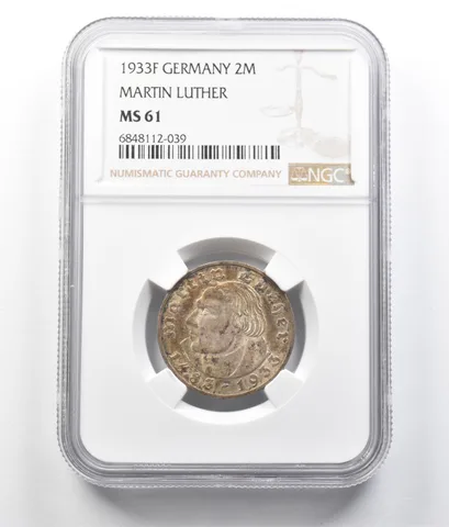 1933 F Germany 2 Marks Martin Luther MS61 NGC *7042