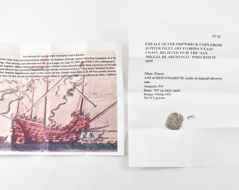 (1621-1665) Mexico 8 Reales San Miguel De Archangel Shipwreck W/ CoA a9062