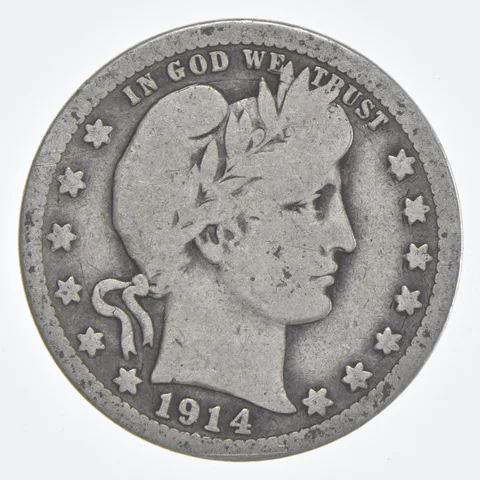 1914-S Barber Quarter 90% Silver VG Condition