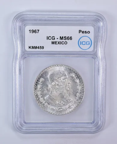 1967 Mexico 1 Peso Silver KM#459 MS66 ICG