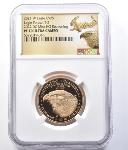 2021-W $25 American Gold Eagle Type 2 DC Mint 1/2 Oz PF70 NGC Low Pop *9357