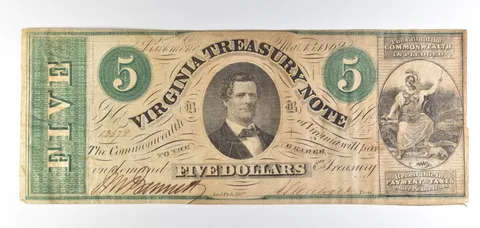 1862 $5 Richmond VA Treasury Note Obsolete Note *8754
