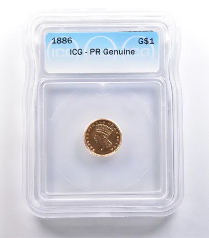 1886 $1 Indian Princess Head Gold Dollar Genuine ICG a6437