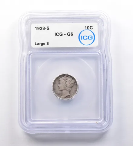 1928-S Mercury Dime Large S G6 ICG a9720