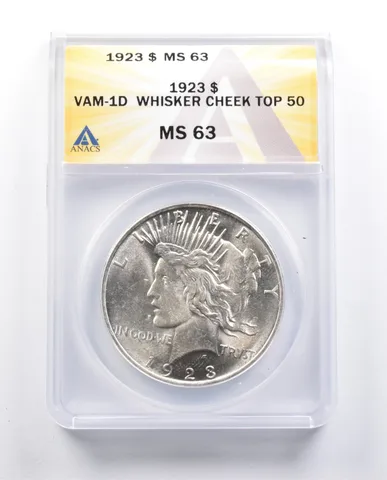 MS63 1923 Peace Silver Dollar VAM-1D Whisker Cheek Top 50 ANACS *9655