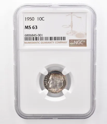 1950 Roosevelt Dime MS63 NGC Beautifully Toned *8628