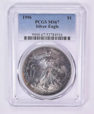 1996 American Silver Eagle MS67 PCGS Beautiful Tone *1090