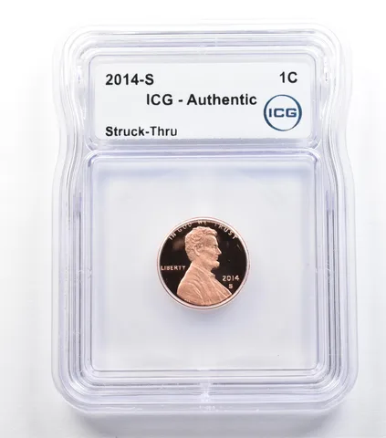 2014-S Lincoln Shield Cent Mint Error Struck Thru Authentic ICG *9346