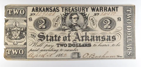1862 $2 Arkansas Treasury Warrant Obsolete Note *8601