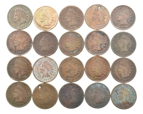 Lot 20 1800's 1890-1899 Indian Head Penny Cents US Coin Collection 2/5 Roll *486