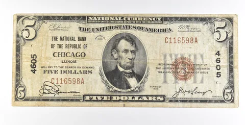 1929 $5 Chicago IL National Currency Ch#4605 *5606
