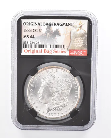 1883-CC Morgan Silver Dollar Original Bag Fragment MS64 NGC Reverse *5661