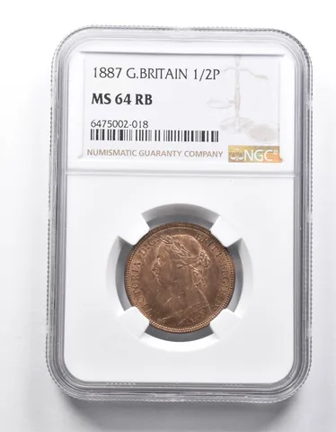 MS64 RB 1887 Great Britain 1/2 Penny NGC *9914