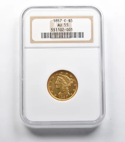 AU55 1857-C $5 Liberty Head Gold Half Eagle NGC a2360