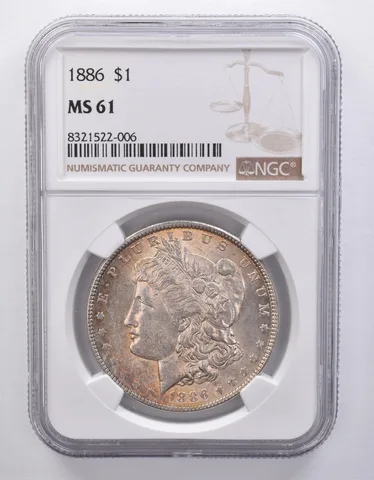 1886 Morgan Silver Dollar MS61 NGC Beautiful Tone *7158