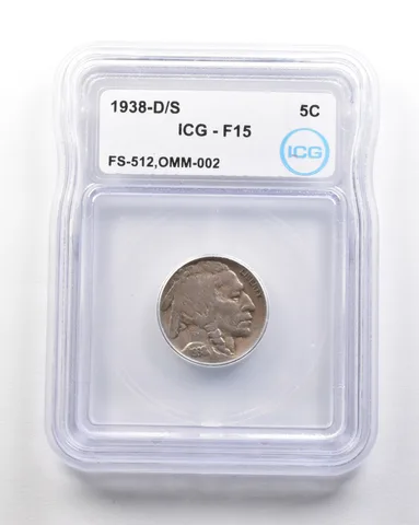 1938-D/S Indian Head Buffalo Nickel Mint Error FS-512 OMM-002 F15 ICG *1674