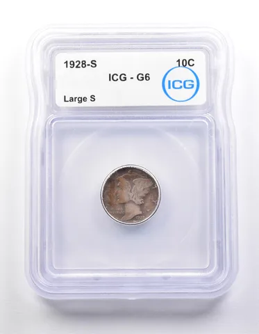 1928-S Mercury Dime Large S G6 ICG *9875
