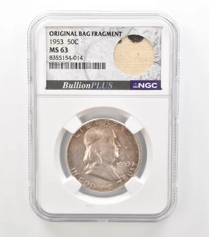 1953 Franklin Half Dollar Original Bag Fragment MS63 NGC Beautiful Tone a3629