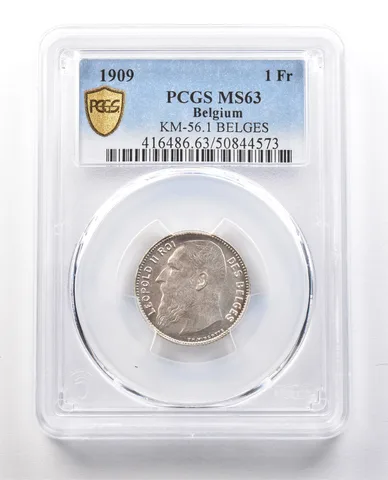 1909 Belgium 1 Franc KM-56.1 MS63 PCGS a1316