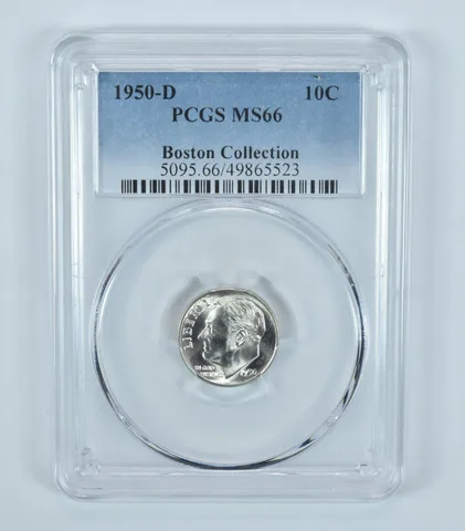 1950-D Roosevelt Dime Boston Collection MS66 PCGS Blue Label