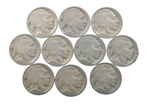 Lot 10 5c RAISED GROUND 1913 Buffalo Nickels First Year Issue! May be P/D/S *626
