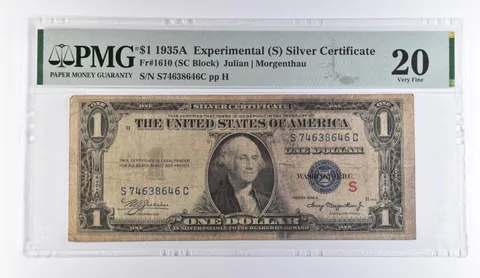1935 A $1 Experimental (S) Silver Certificate Fr#1610 VF 20 PMG *9418