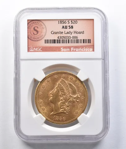 1856-S $20 Liberty Head Gold Double Eagle Granite Lady Hoard AU58 NGC *2917