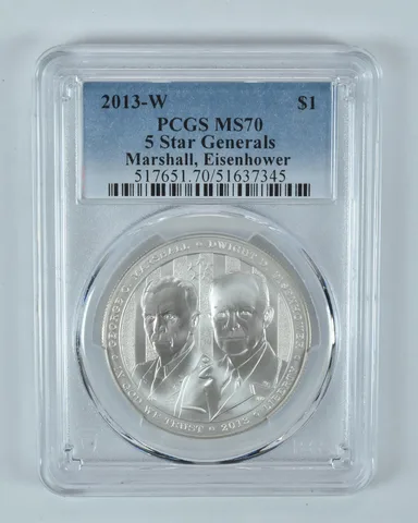 2013-W 5 Star Generals Commemorative Dollar MS70 PCGS Blue Label