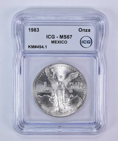 1983 Mo Mexico 1 Onza Silver Libertad KM#494.1 MS67 ICG
