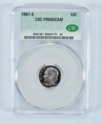 1997-S Roosevelt Dime PR69 DCAM CAC CACg