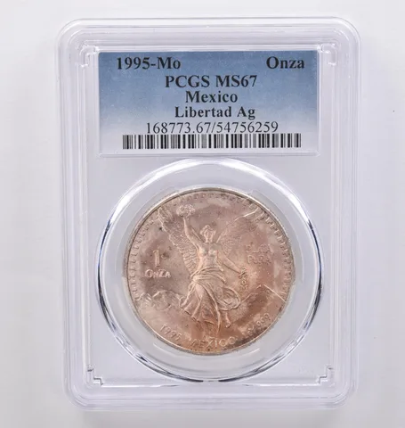 1995 Mo Mexico 1 Onza Silver Libertad MS67 PCGS Beautiful Tone *8945