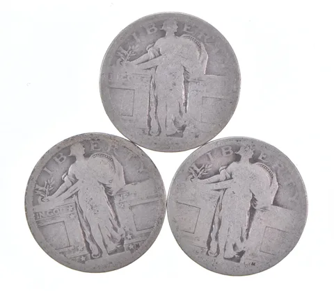 Lot of 3 - 1916 or 1917 Type 1 Reverse! Standing Liberty Quarter - Mystery *651