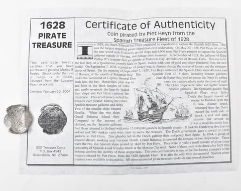 1600's Mexico 8 Reales Lucayan Beach Shipwreck W/ CoA *9079