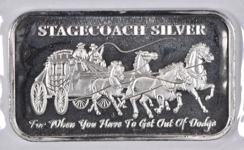 1 Oz .999 Fine Silver Art Bar Stagecoach 1/4 Divisible Bar Stage Coach