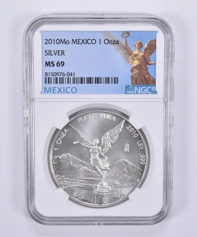2010 Mo Mexico 1 Onza Silver Libertad MS69 NGC Mexico Label