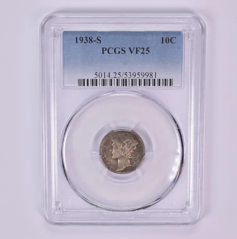 1938-S Mercury Dime VF25 PCGS Beautiful Tone *1539