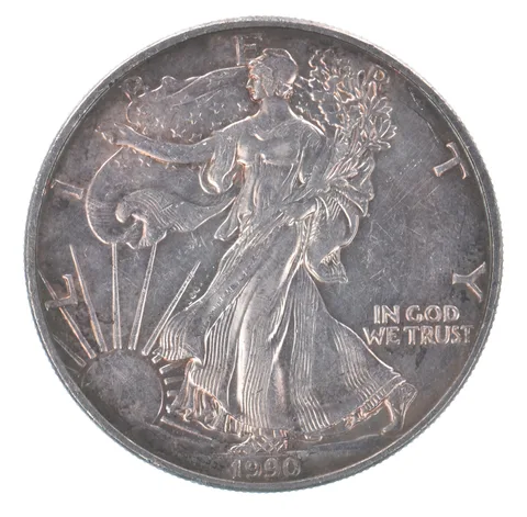 Beautiful Toned - 1990 American Silver Eagle 1 Troy Oz .999 Fine Silver *150