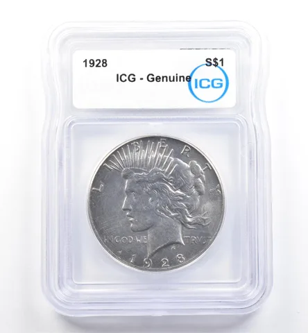 1928 Peace Silver Dollar Genuine ICG *9883