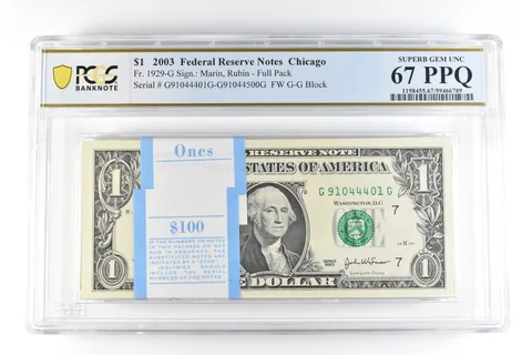 (100) 2003 $1 Chicago IL FRN Fr#1929-G Full Pack Gem Unc 67 PPQ PCGS *9864