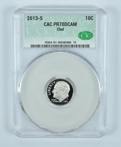 2013-S Roosevelt Dime CLAD PR70 DCAM CAC CACg