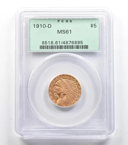 1910-D $5 Indian Head Gold Half Eagle MS61 PCGS OGH *9646