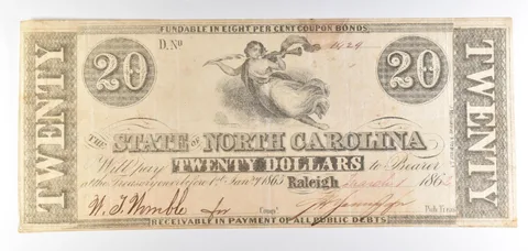 1862 $20 State Of North Carolina Obsolete Note *8744