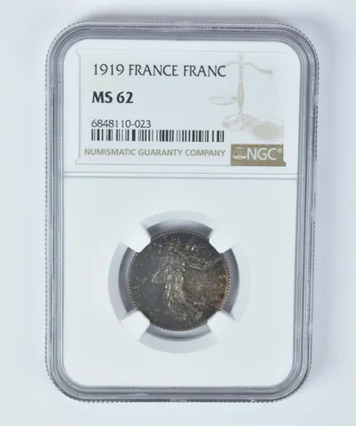 MS62 1919 France 1 Franc NGC Beautifully Toned *5317