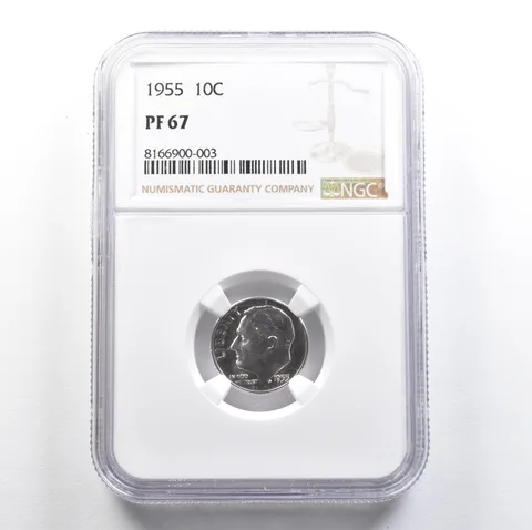 1955 Roosevelt Dime PF67 NGC PQ Cam Look *7653