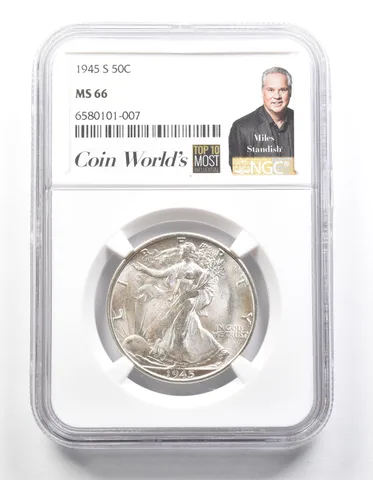 1945-S Walking Liberty Half Dollar Miles Standish MS66 NGC a1423
