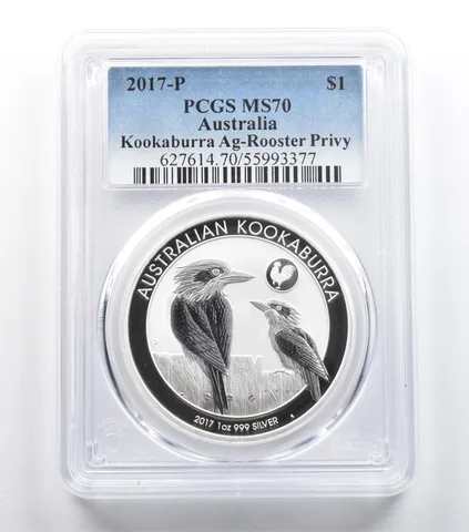 2017 P Australia 1 Dollar Silver Kookaburra Rooster Privy MS70 PCGS *5410