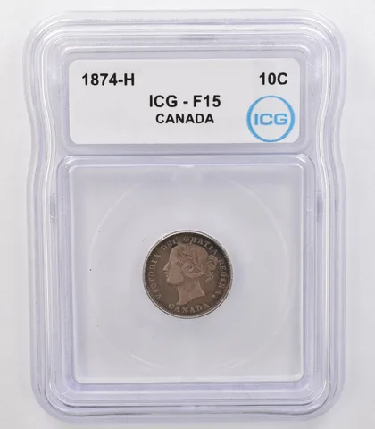 1874 H Canada 10 Cents F15 ICG Beautiful Tone a0703