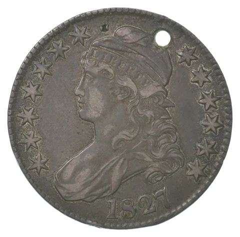1827 Capped Bust Half Dollar SQ2 Holed *6404