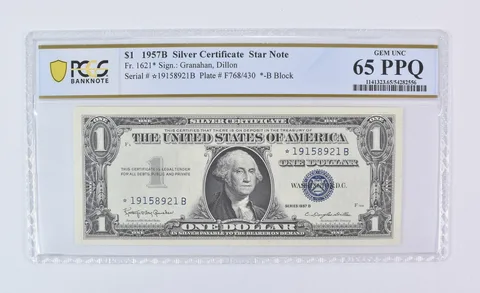 1957 B $1 Silver Certificate Star Note Fr#1621* Gem Unc 65 PPQ PCGS