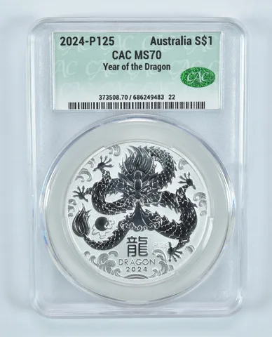 2024 P125 Australia 1 Dollar Silver Year Of The Dragon MS70 CAC CACg